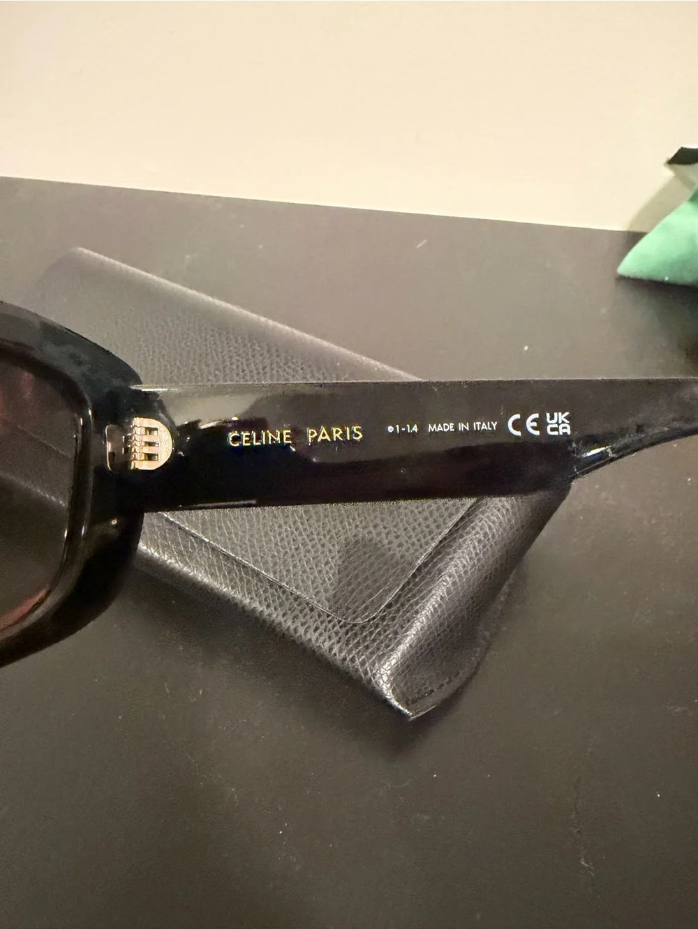 AUTHENTIC Celine Black Square Sunglasses with Gold Logo Accent
